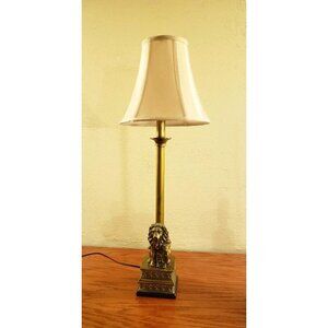 Vintage Table Lamp Lion and Shield Candlestick Gold 28” Tall With Shade